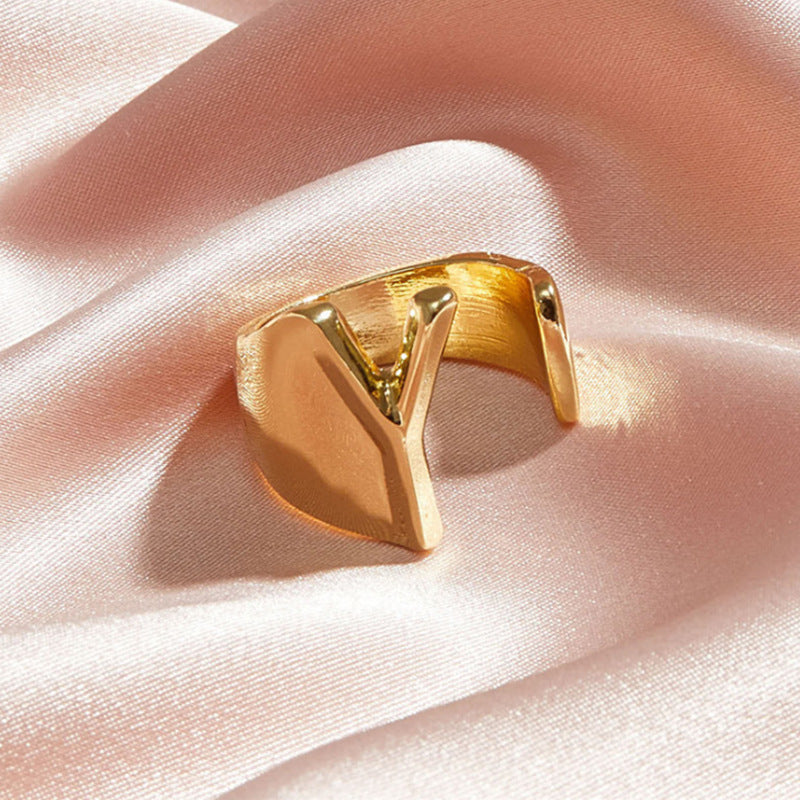 Gold Alloy Letter Ring For Women Initial Alphabet Ring Electroplated Simple Fashion Jewelry Gift For Daily Wear Style