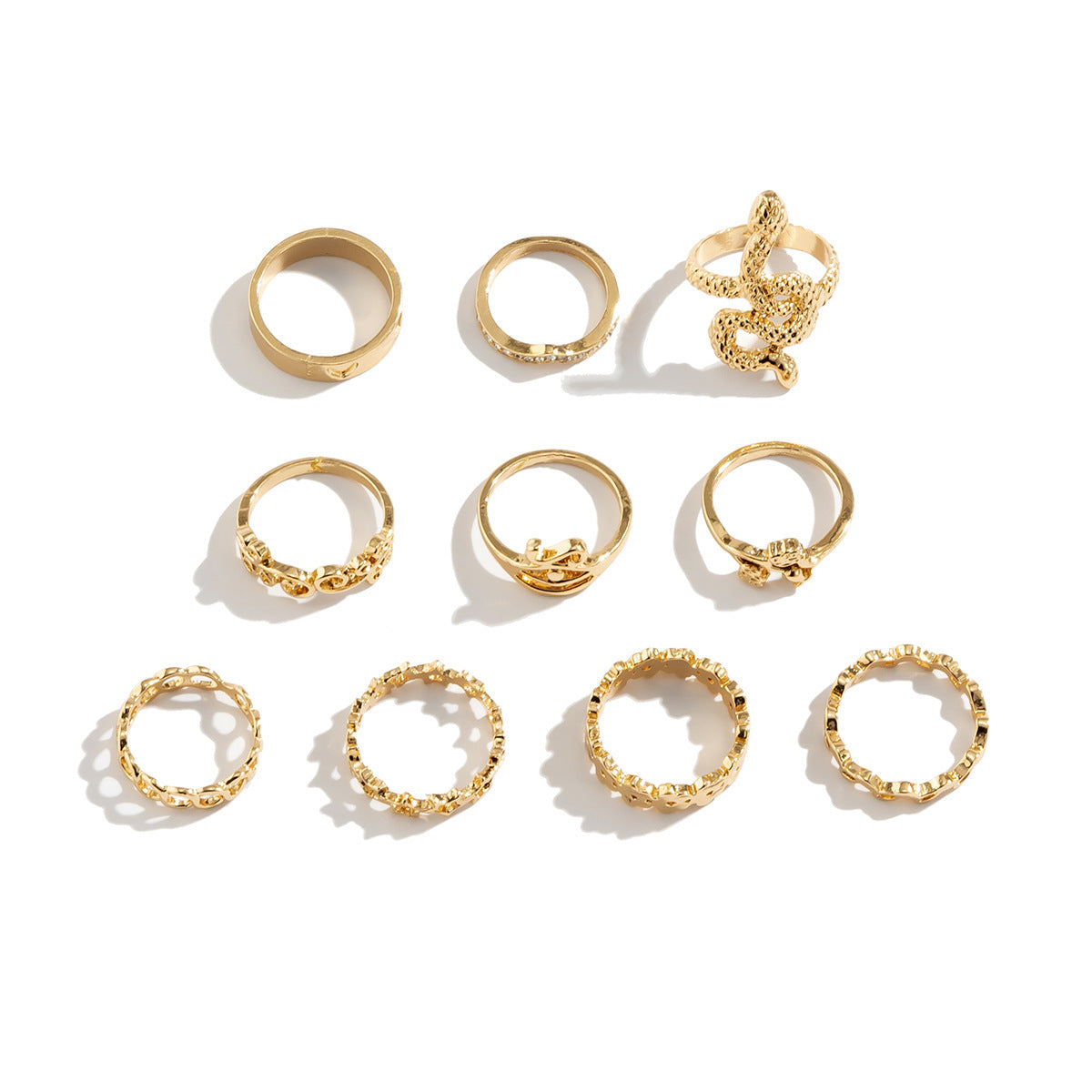 Womens Rings Set Punk Fashion Alloy Metal Rhinestone Skull Snake Retro Ethnic Geometry Statement Rings Jewelry