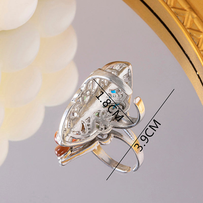 Adjustable Stone Yoga Ring Silver Butterfly Geometric Hollow Chakra Ring Vintage Fashion For Women And Men Chic
