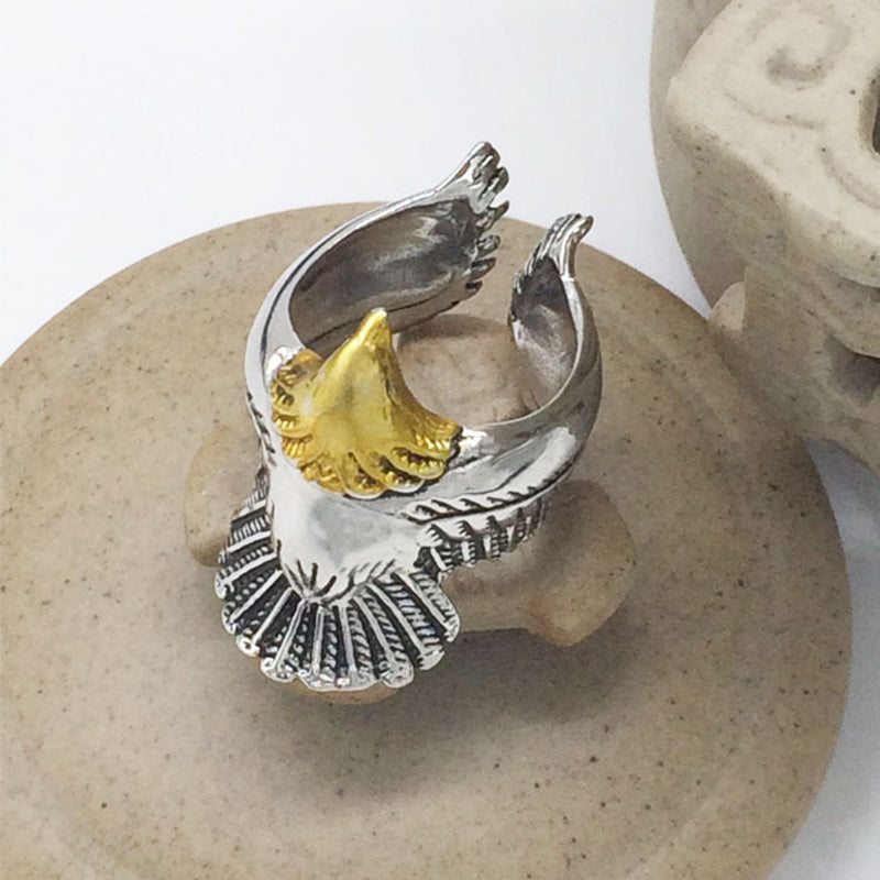 Adjustable Eagle Wing Open Ring Vintage Viking Punk Animal Statement Ring For Men Women Zinc Alloy Silver Finish
