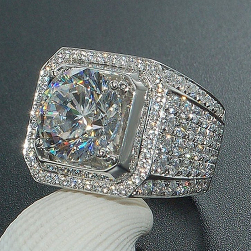 Men's Domineering Diamond Ring Full Diamond Micro Inlay Fashion Ring European and American Ring New Men's Ring Picture Color Jewelry Plating Ring