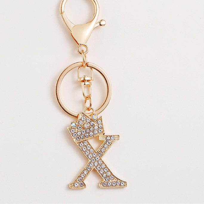 Alphabet A To Z Keychain With Diamond Accents Zinc Alloy Metal Letter Charm For Bag And Keys Daily Use Pendant