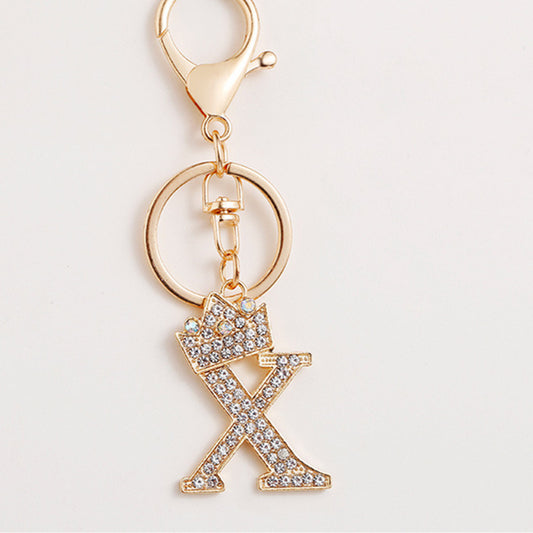 Alphabet A To Z Keychain With Diamond Accents Zinc Alloy Metal Letter Charm For Bag And Keys Daily Use Pendant