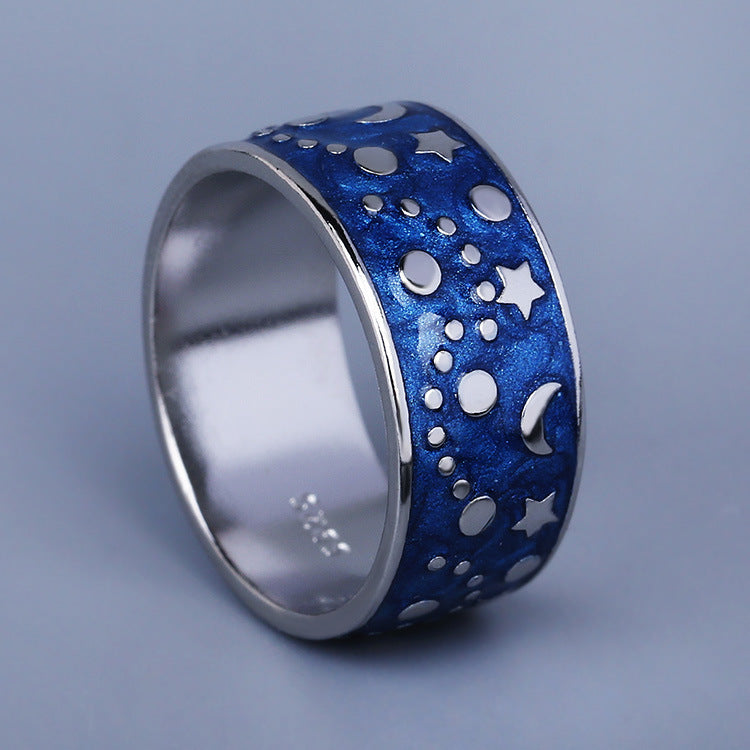 Brass Moon and Stars Polka Dot Design Crossborder Couple Ring Set Sizes 6 7 8 9 10 Perfect Gift for Couples Elegant Gift
