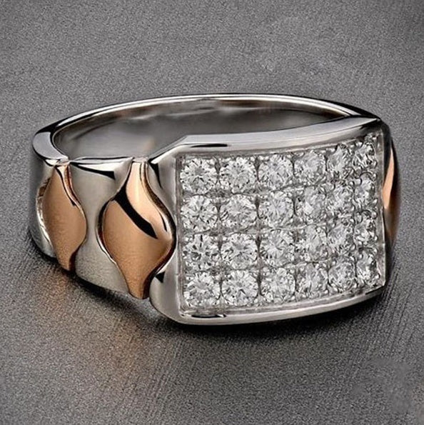 Brass White Steel Geometric Ring European American Style Inlaid Gemstone Women Individually Packaged For Everyday Wear