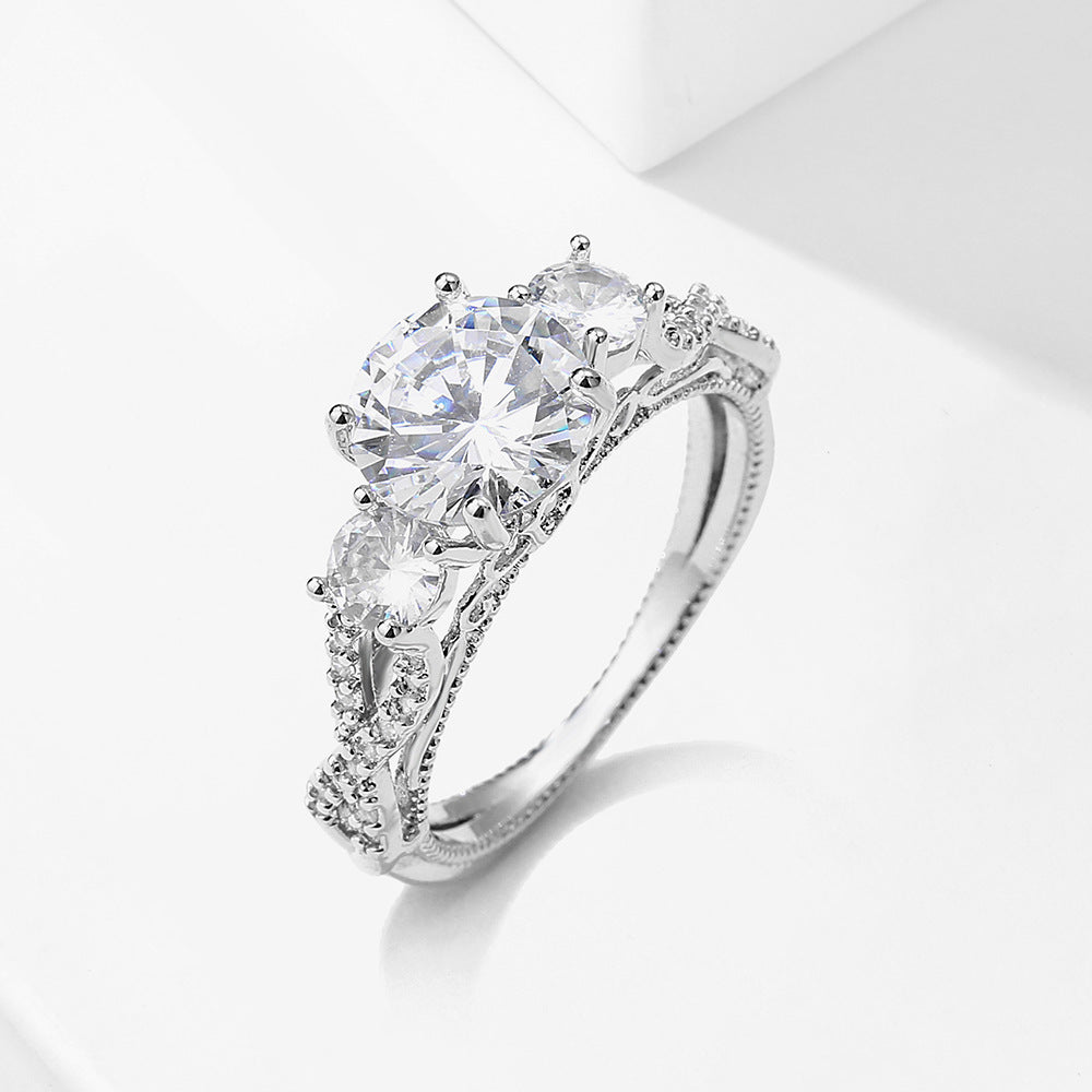 Geometric Zircon Ring White Plated Copper Fashion Jewelry