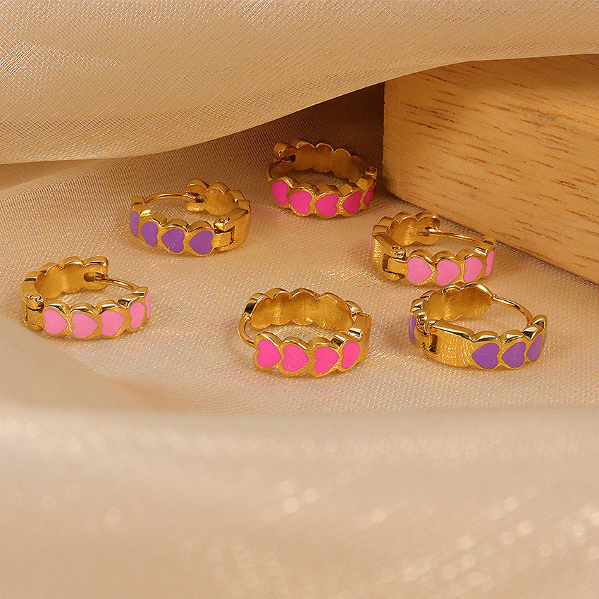 Womens Stainless Steel Earrings Electroplated Rose Red Pink And Purple Studs For Women Girls Cold Wind Jewelry