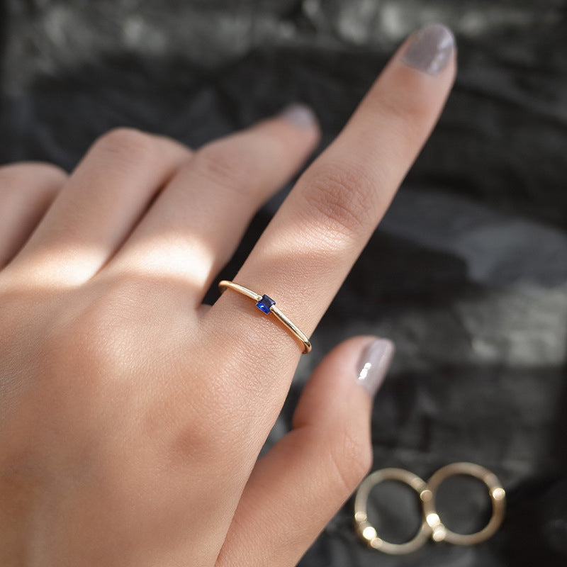 Blue Diamond Adjustable Ring Gold Plated Copper Geometric