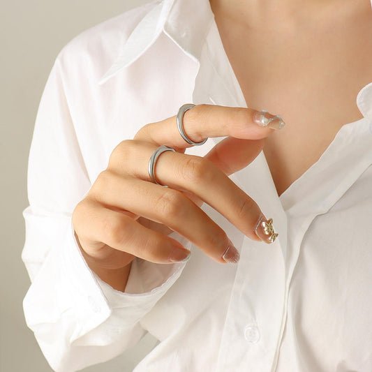 Womens Titanium Steel Gold Plated Faceted Plain Ring Fashion Jewelry Elegant Everyday Accessory Hypoallergenic Durable