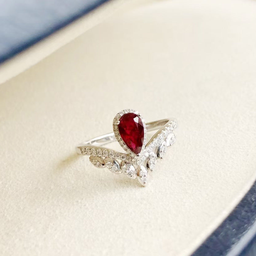 Womens Ruby Crown Ring Geometric Copper Fashion Jewelry