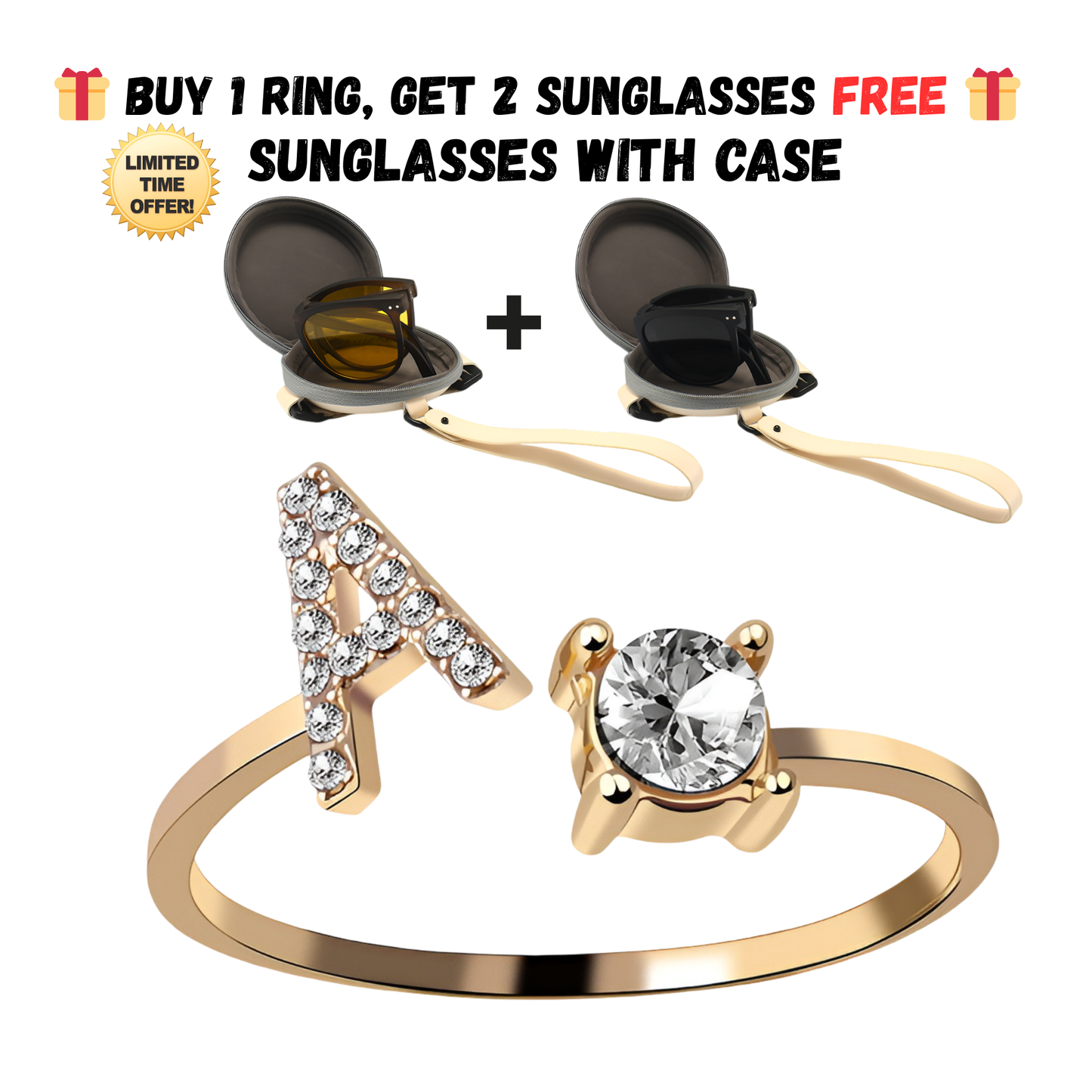 Adjustable Letter Zircon Ring with Alphabet Initials A Z Copper Alloy Jewelry Gift for Women Elegant Gift Idea