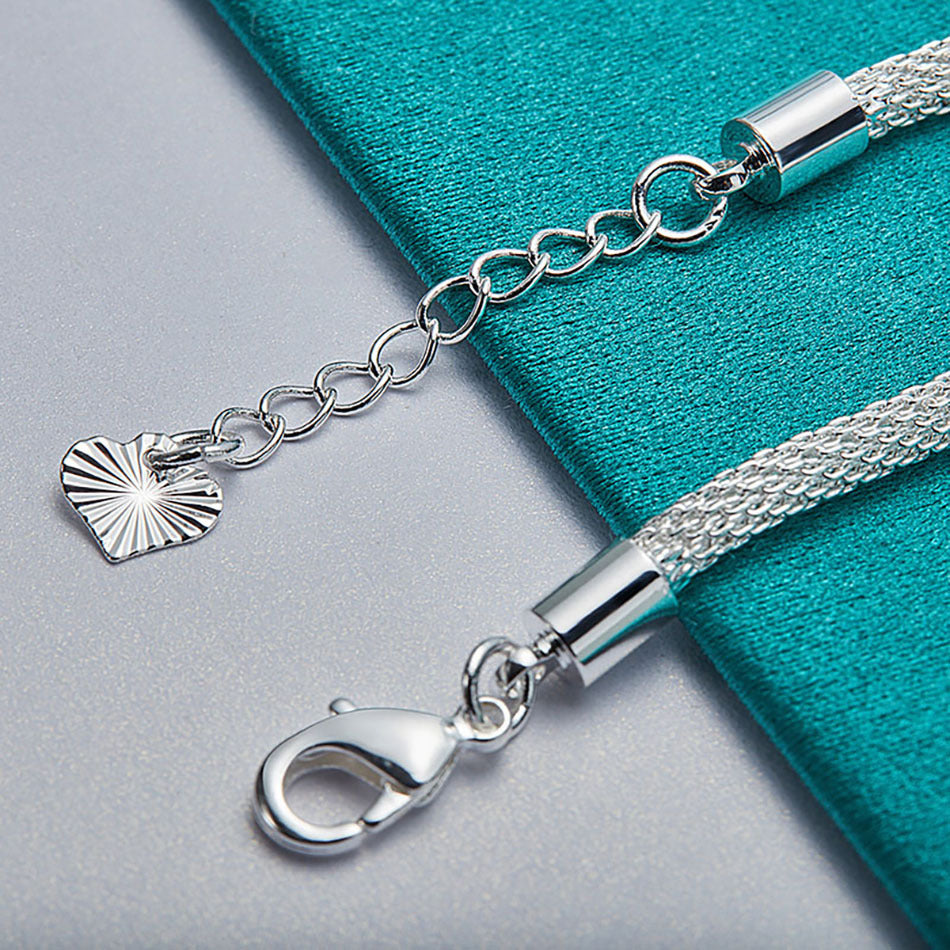 Womens Silver Bracelet Hollow Mesh With Hanging Leaf Design And Geometric Letter Accent Jewelry For Everyday Style