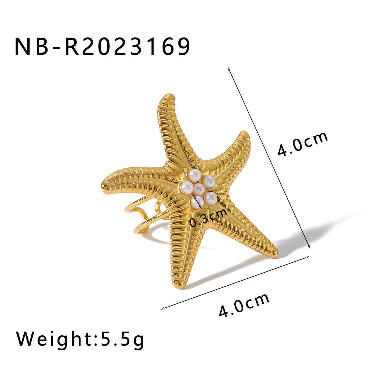 Starfish Conch Stainless Steel Plated 18K Gold Ring for Women Adjustable Opening Geometric Design Classic Look
