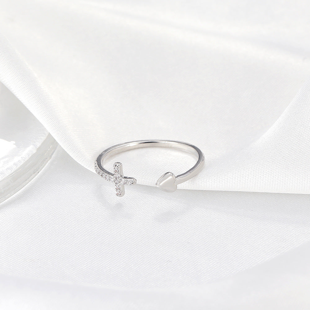 Adjustable Cross Ring Copper Zircon Geometric Metal Design Love Index Finger Ring Simple Band Korean Fashion Ring
