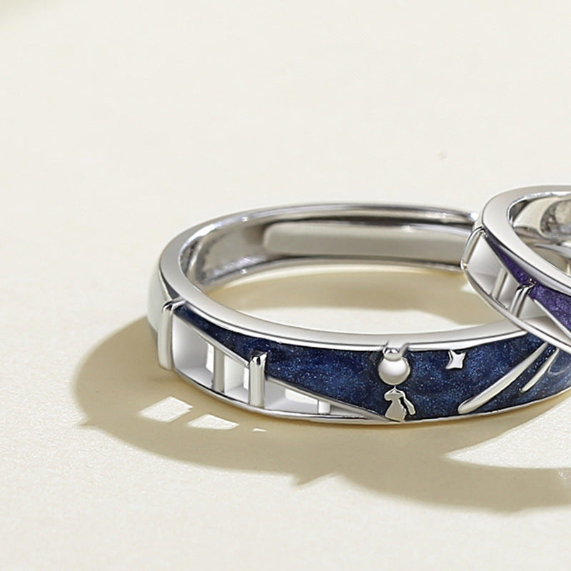 Sterling Silver Ring For Women Adjustable Opening Dripping Enamel Design S925 Jewelry Fashion Accessory For Her