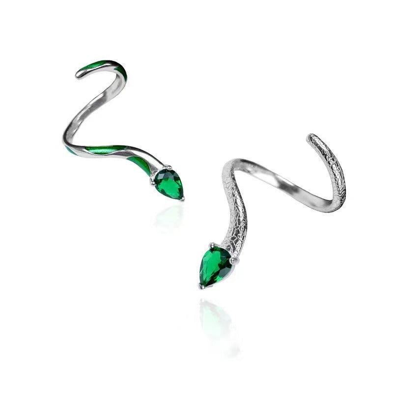 Womens Adjustable Snake Ring Green Alloy Fashion Jewelry Electroplated Serpent Design for Everyday Wear Stylish Gift