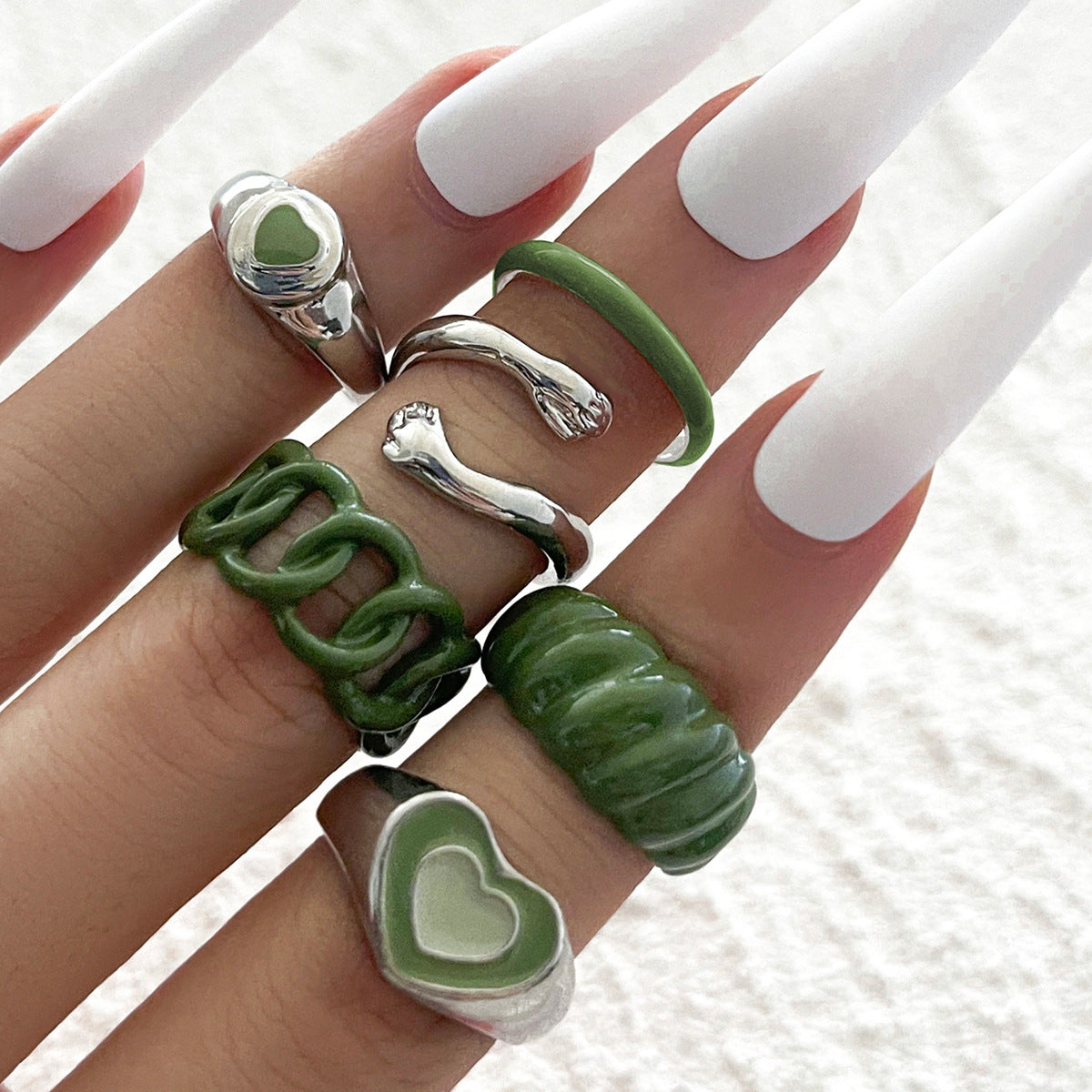 Womens Vintage Green Rings Set With Oil Drip Design Alloy Knuckle Rings Retro Finger Stackable For Women Girls