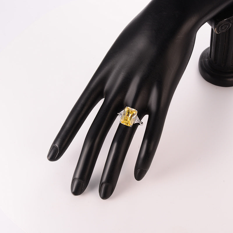 Womens Vintage Rectangular Flat Ring Copper with Color Zirconium Jewelry Gift For Women Elegant Accessory Item