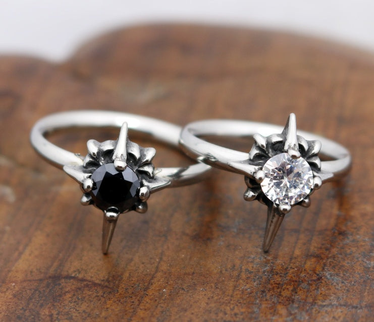 Black and White Clear Stone Ring