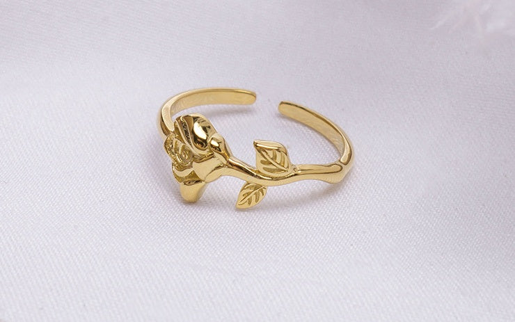 Silver Rose Open Ring Adjustable With Exotic Design And Gold Plated Craftsmanship Jewelry For Women Gift For Her