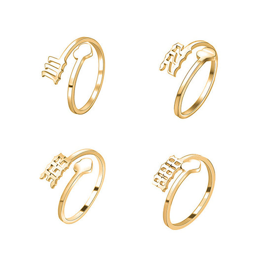 Angel Number Ring Stainless Steel Gold Heart Adjustable Unisex Vintage Fashion Classic Ring For Everyone Today