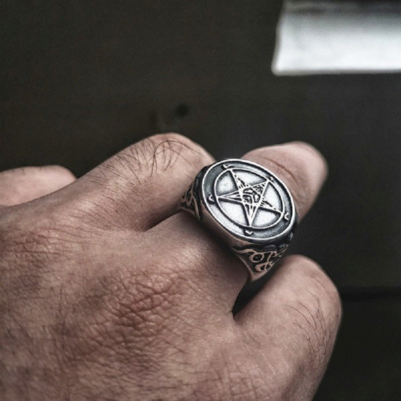 Pentagram Ring Alloy Metal Five Pointed Star Design Ring Electroplated Finish Fashion Jewelry Gift For Pointed