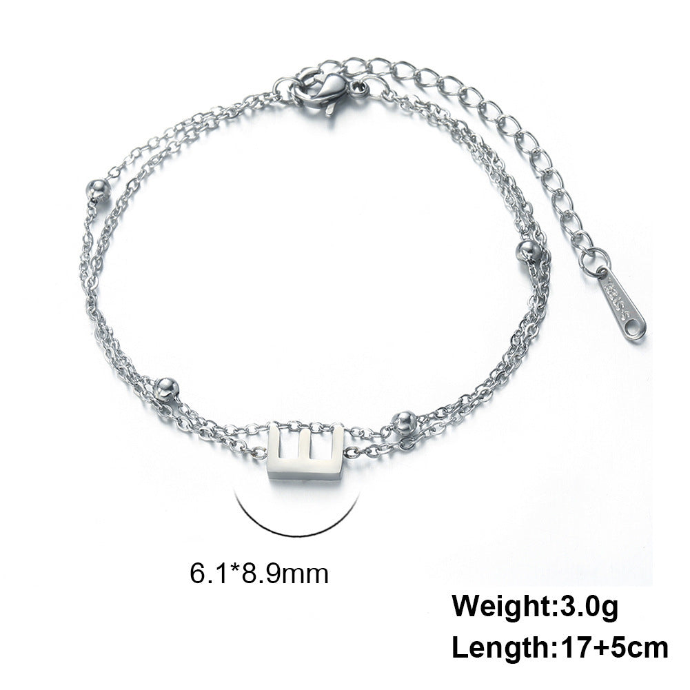 Womens Stainless Steel Double Layer Chain Bracelet With Initial Pendant Electroplated Finish Jewelry Gift Gold
