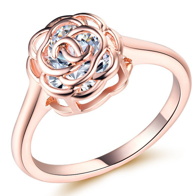 Zircon Ring White Gold Plated Openwork Rose Design Elegant Fashion Jewelry For Daily Wear Daily Wear Accessory