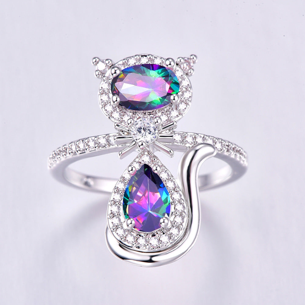 Zircon Couple Ring Plated Copper Jewelry Elegant Engagement Wedding Promise Gift Sizes 6 7 8 9 With Zircon Inlays