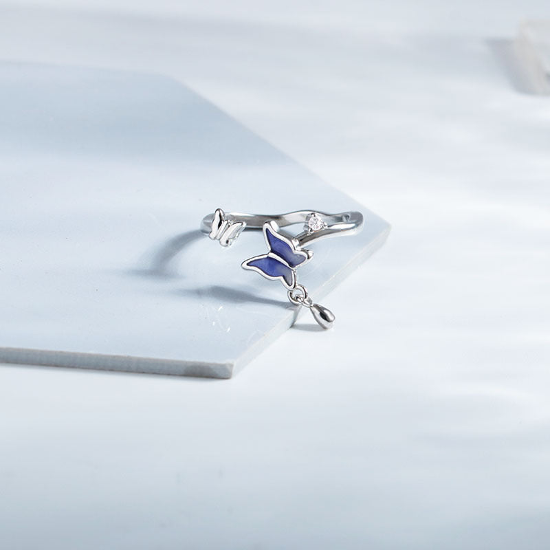 Adjustable Butterfly Couple Rings For Women And Men Epoxy Copper Jewelry With White Gold Gemstone For Fashion Lovers