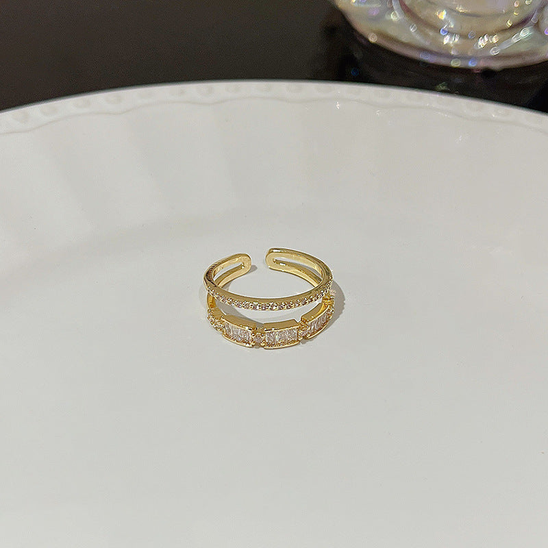 Open Ring For Women Butterfly Zircon Inlaid Copper Ring With Bow Square Heart Elements Fashion Jewelry Sparkle