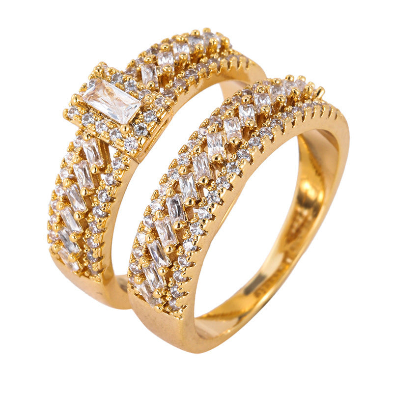 Womens Copper Ring Set With Zircon Stone Geometric Electroplated Jewelry European American Style Fashion Rings Pair