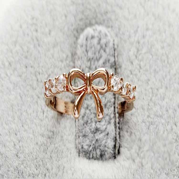 Bowknot Ring Women Korean Fashion Jewelry Alloy Electroplated Simple Design Gift For Her Golden Silver ToneHue
