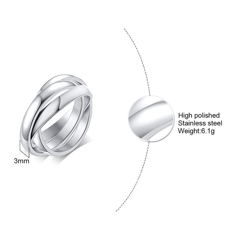 Womens Three Ring Geometric Titanium Steel Ring Electroplated Fashion Jewelry Durable Elegant Modern Versatile