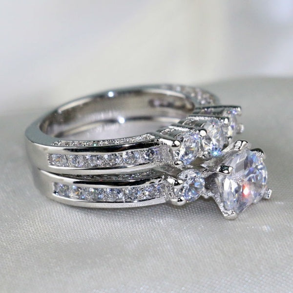 Heart Shaped Three Stone Ring With Round CZ Accents Zinc Alloy Jewelry For Women Wedding Gift And Anniversary Today