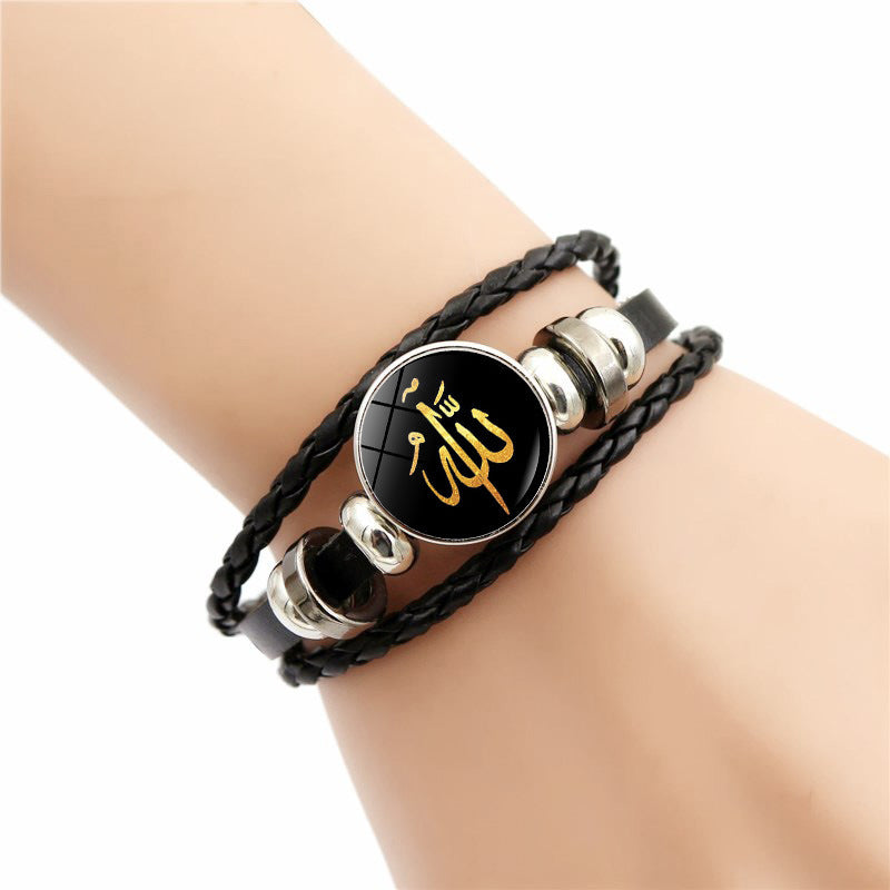 Woven Leather Bracelets Glass Pattern Time Jewelry Design Adjustable Length Handmade Braided Wristband Fashion