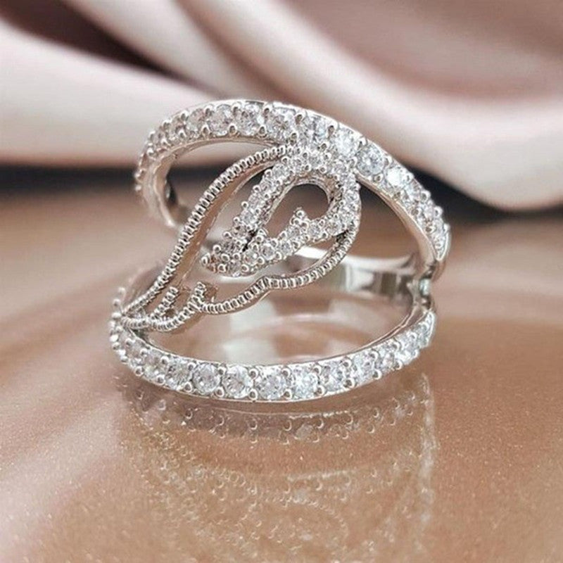 Geometric Zircon Ring Elegant Brass White Steel Alloy Inlay with SemiPrecious Gemstones Jewelry Sizes 6 7 8 9 10
