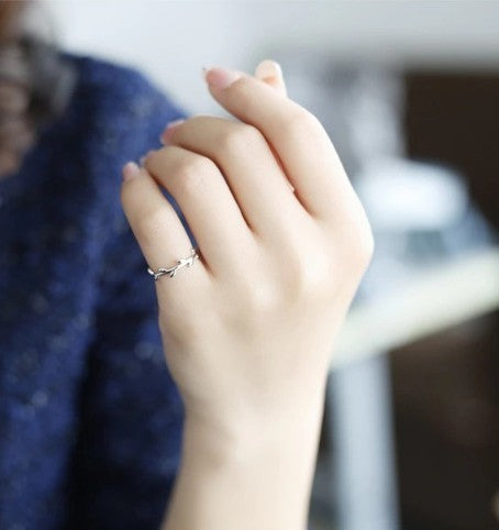 Adjustable Olive Leaf Ring Copper Silver Plated For Women