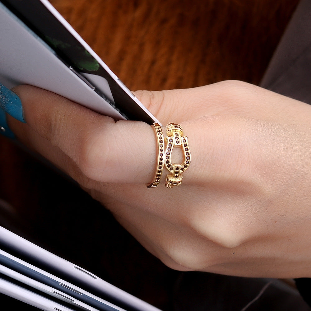 Womens Ring Golden Dripping Oil Cartoon Character Design Thai Silver Gold Plated Double Layer Elegant Fashion Ring