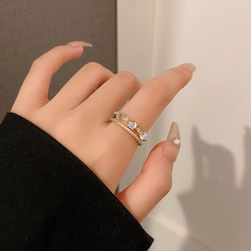 Adjustable Moonstone Ring Gold Electroplated Copper Geometric Style Womens Fashion Ring For Her Everyday Access