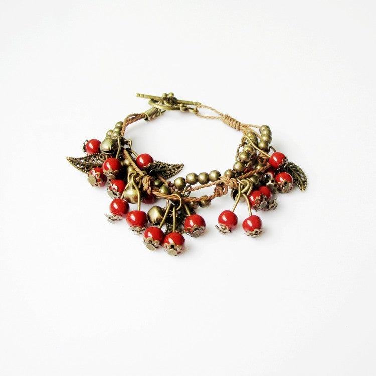 Womens Ceramic Leaf Bracelet Multilayer Flower Red Emerald