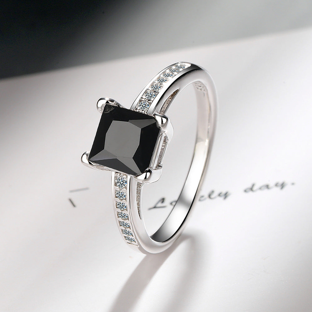 Women's Square Rhinestone Zircon Princess Ring Copper Geometric Four Claw Setting Elegant Jewelry Gift for Her
