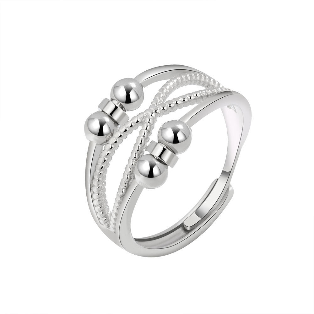 Adjustable Ring White Gold Electroplated Beaded Ring Geometric Polka Dot Shape Copper Ring For Women And Girls