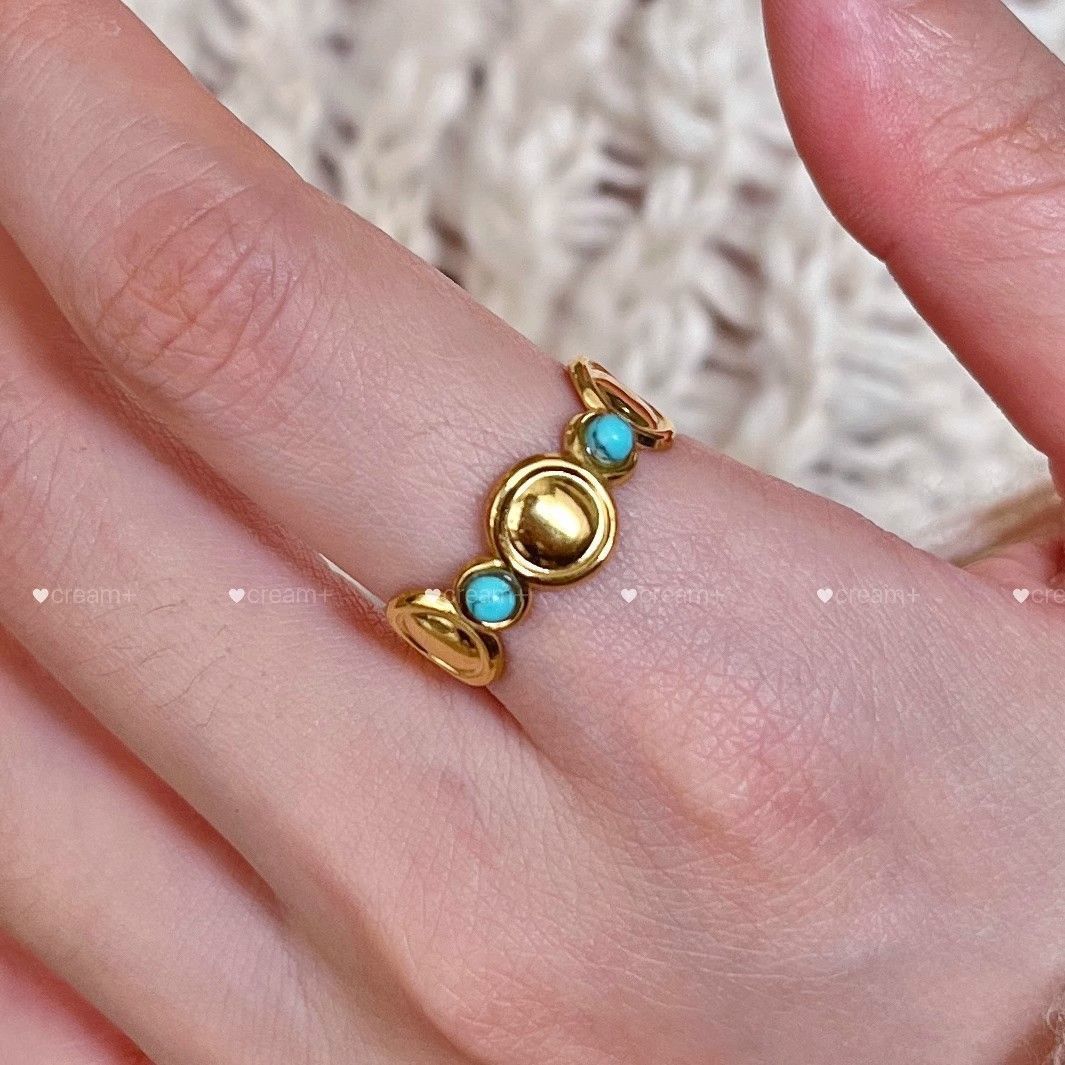 Gold Plated Alloy Ring For Women Bead Hollow Oval Style Inspired By Japanese And Korean Trends Accessory For Her