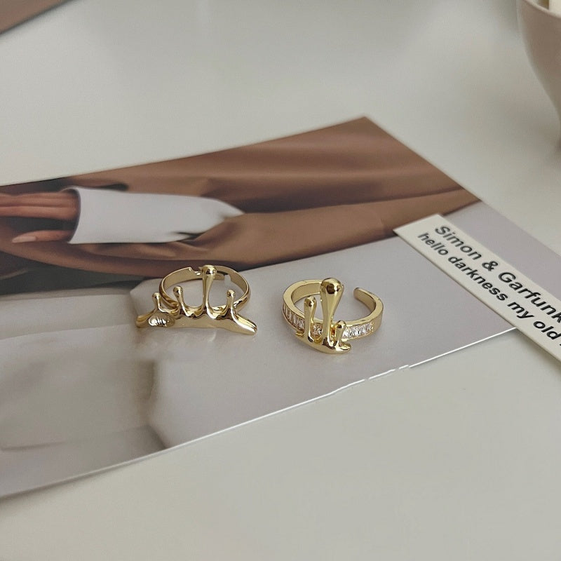 Adjustable Copper Water Drop Ring with Gemstone Inlays