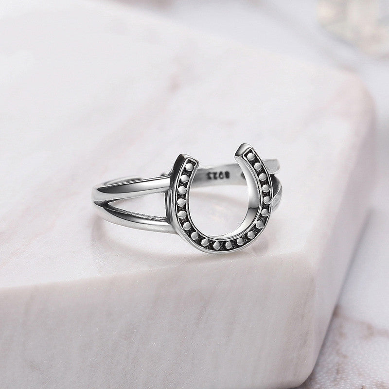 Womens U Shape Silver Ring Bead Ring Antique Style Fashion Jewelry U Shaped Ring For Women Bead Style Antiques