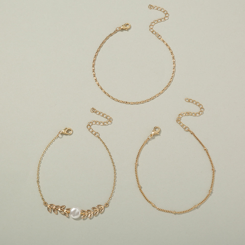 Womens Pearl Bracelet Set Three Piece Multi Layer Electroplated Bangle Zinc Alloy Copper Jewelry Europe Styles