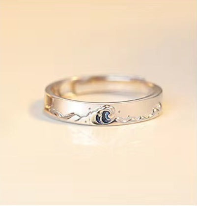 Adjustable Opening Starry Sky Korean Style Couple Rings Platinum Plated Matching Fashion Jewelry Anniversaries