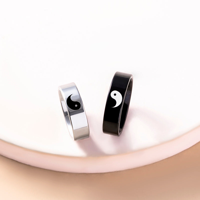 Yin Yang Couple Rings Stainless Steel Tai Chi Matching Rings for Couples His and Hers Promise Wedding Band Classic 2