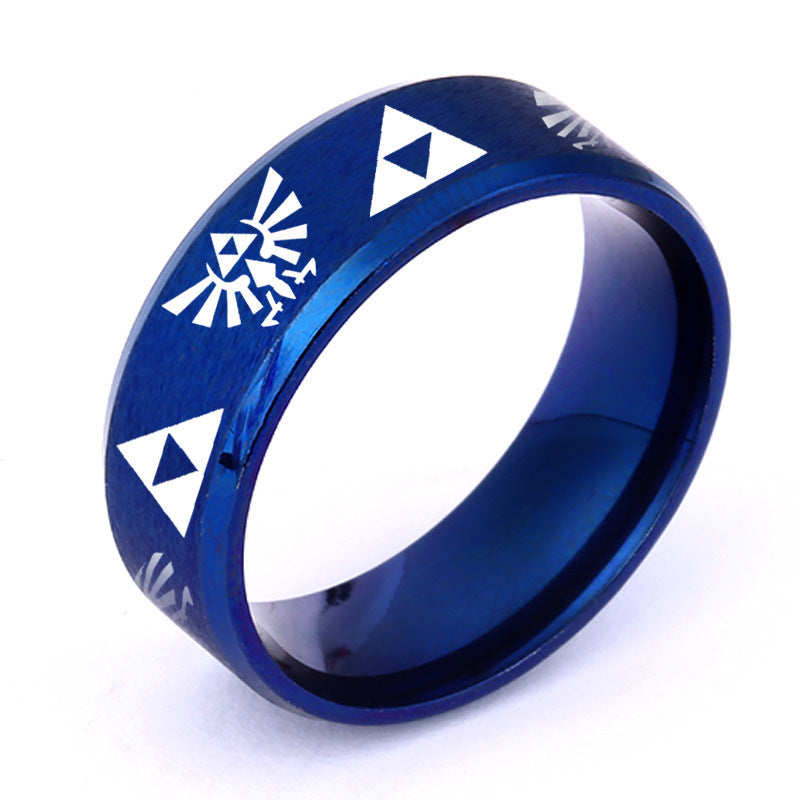 Unisex Stainless Steel Ring With Triangle Label Simple Design Band For Everyday Wear White Blue Black Goldtone